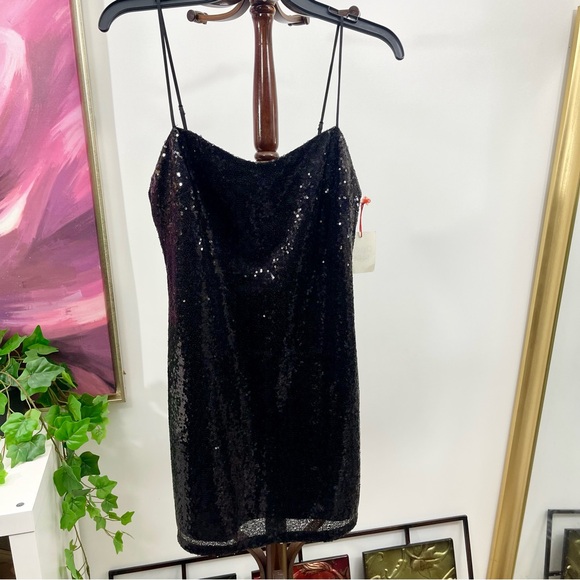 Nordstrom Open Edit Sequin Mini Slipdress in Black Size M - Picture 2 of 5
